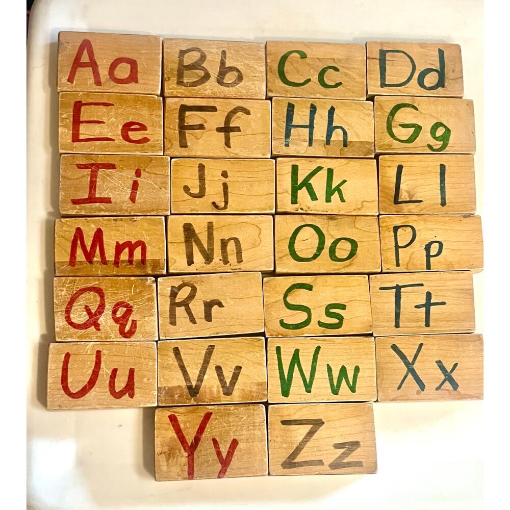 Wooden vintage homemade Alphabet A-Z & number 1-26 blocks numbers counting